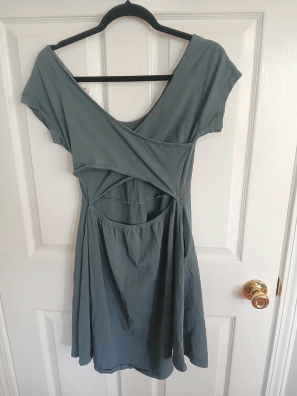 ‼️NWOT: Pact Organic Ore Blue/Green Cross-back Fit & Flare Dress - M - Picture 2 of 3